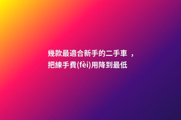 幾款最適合新手的二手車，把練手費(fèi)用降到最低